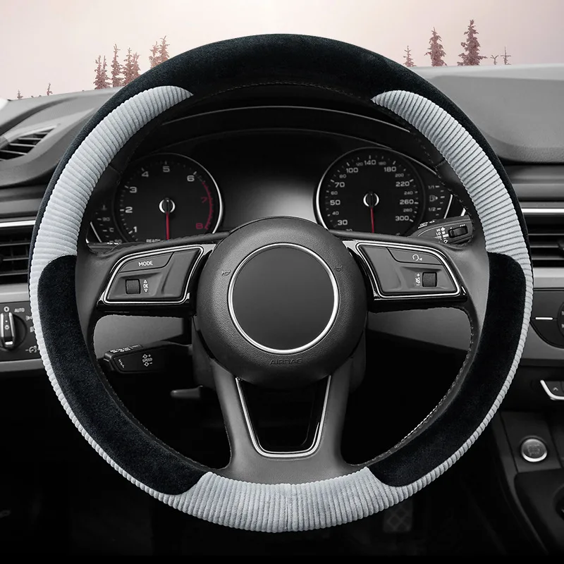 38cm Autumn and Winter Plush Car Steering Wheel Cover Warm silver fox fur Automotive interior modification