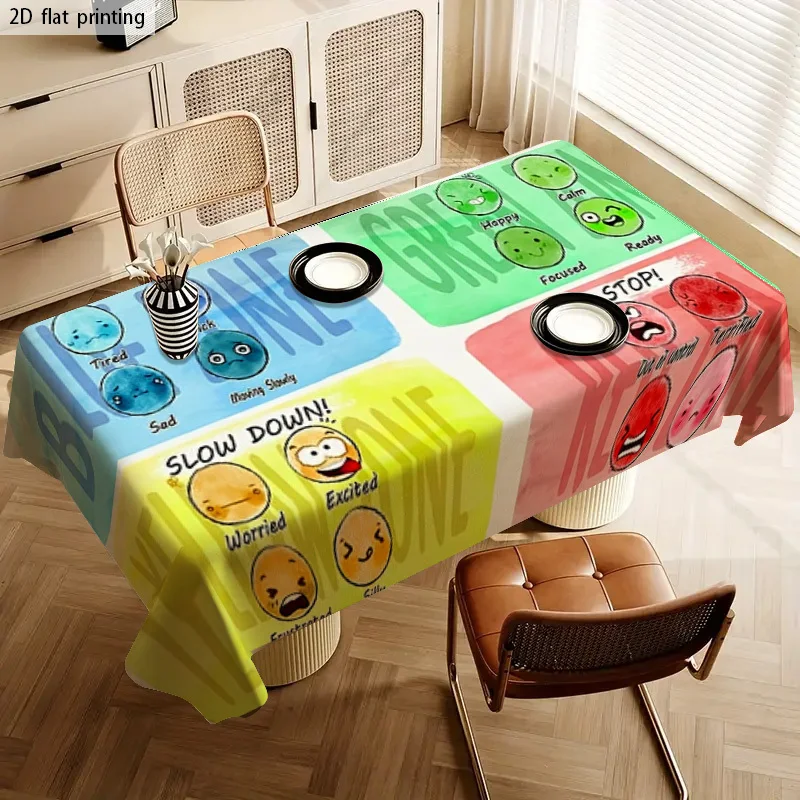 Funny Emotion Mood Tablecloth Waterproof Spill Proof Party Decor for Kids Birthday Picnic Table Cover