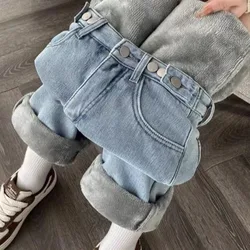 Plüsch jeans Samt verdickte Jeans mit hoher Taille und weitem Bein für Damen Winter New Ins Style Loose Slim Drop Long Pants