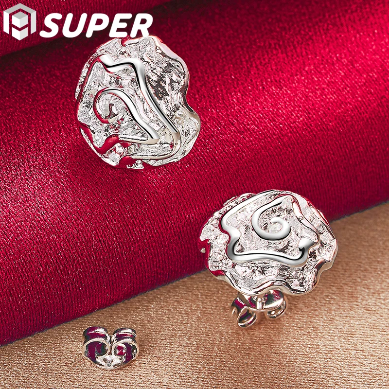 

925 Sterling Silver Rose Flowers Stud Earring For Wedding Engagement Charm Jewelry