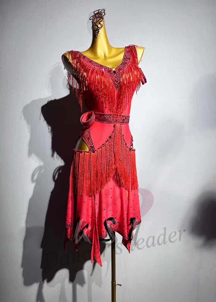 Dançarinos latinos, adultos, crianças, vestido de flor de tubo de contas costurado à mão personalizado de alta qualidade, vestido de performance de pedra tango samba ab