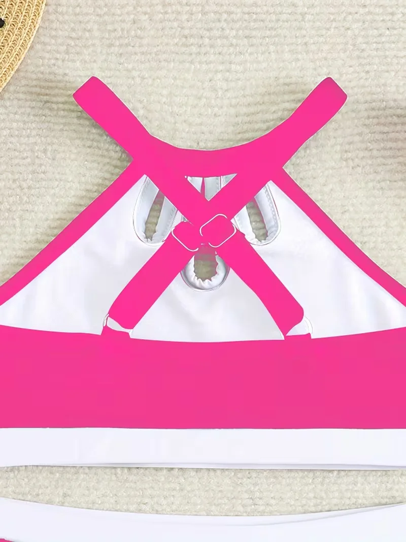 Süßer, einfarbiger Badeanzug für junge Mädchen, Sommer-Strandkleidung, 2-teiliger Tankini-Badeanzug für Mädchen im Alter von 8-12 Jahren – Detail 12