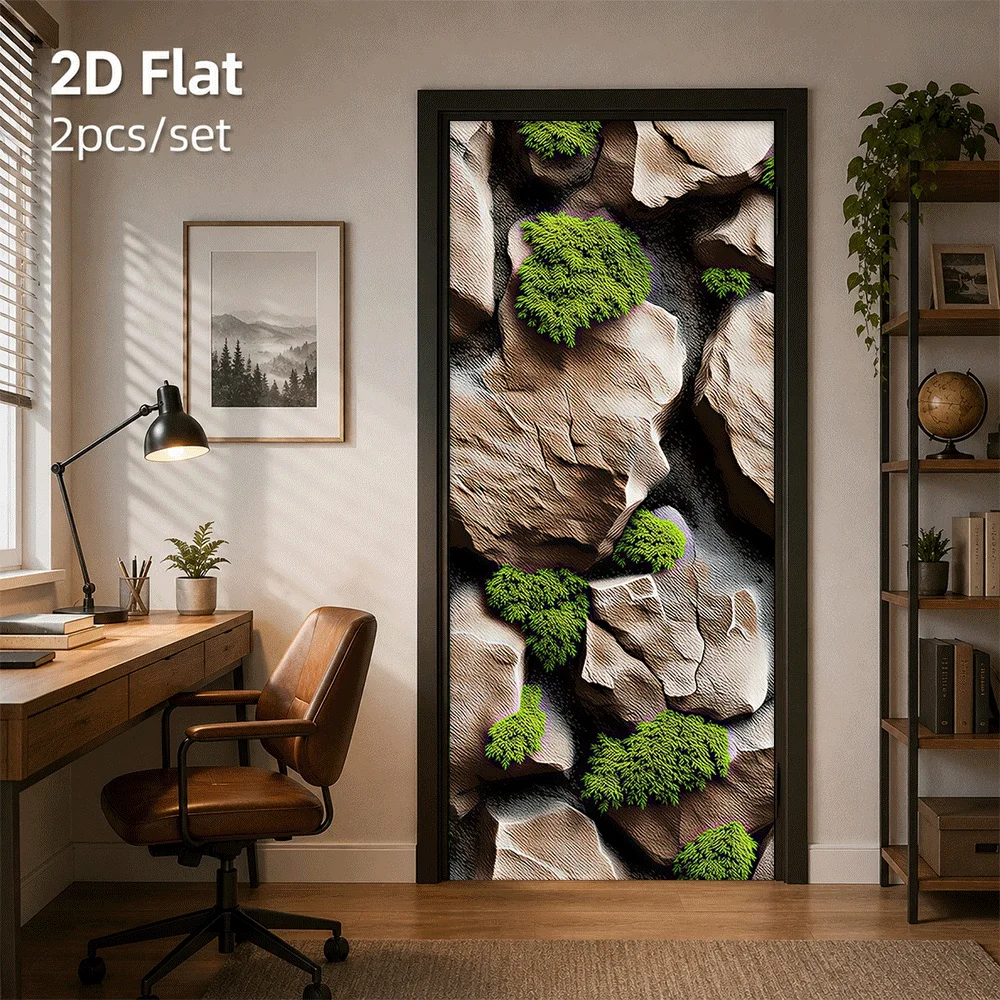 1 piece of natural rock moss pattern self-adhesive waterproof door sticker for office creative wall decoration 2D plan