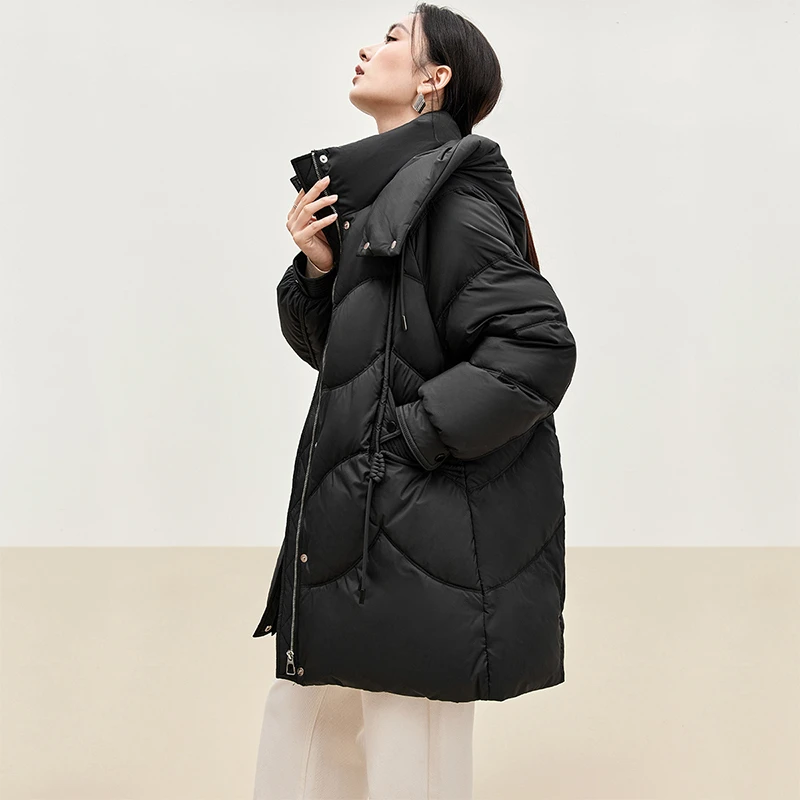 SENTUBILA 90% White Duck Down Coat Women 2024 Winter Thick Stand Neck Long Down Coat Puffer Jacket Women Outerwear W44Y56274