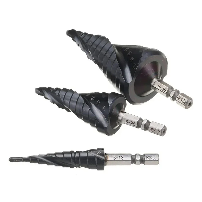 M35 Cobalt TiAlN HRC89 Coated Step Drill Bit 3-13/6-25/6-35mm 1/4 Inch Hex Shank Metal Drilling Hole Opener For Stainless Steel