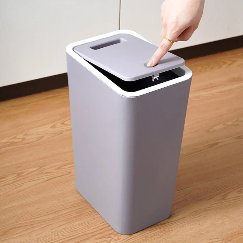 Bathroom Trash Can Small Garbage Can with Press Top Lid for Toilet,Bedroom,Living Room – Plastic Wastebasket with Pop-up Lid