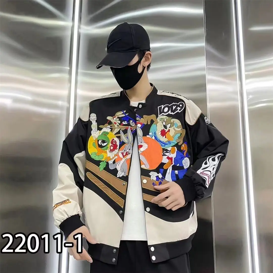 Embroidery Men Bomber Jacket Long Sleeve Streetwear Cotton Windbreaker Hip Hop Harajuku Autumn Winter Jacket Motorcycle Suit
