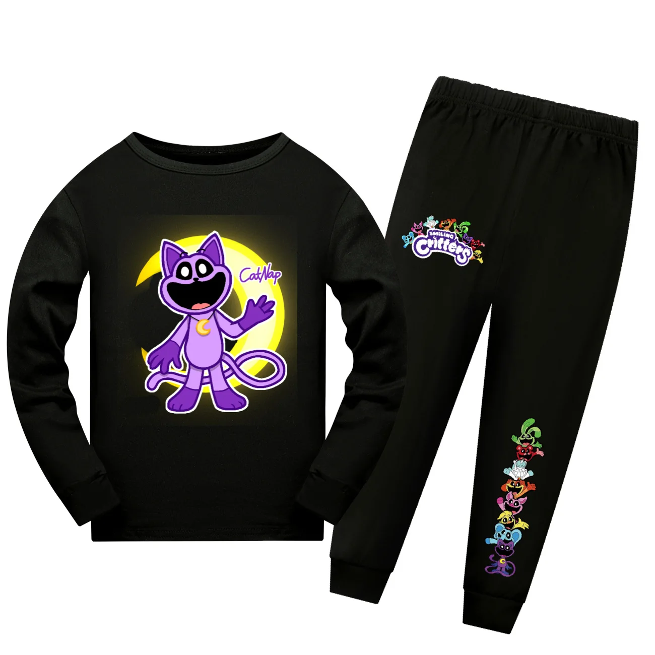 Kids Smiling Critters Cartoon Catnap Pyjama Costume Catnap Print Girls Boys Long Sleeve TShirt + Pants 2pcs Sets Casual Pajamas