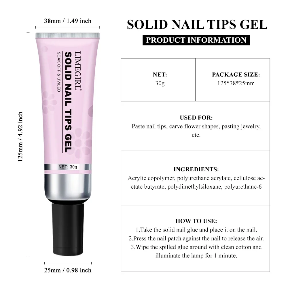 LIMEGIRL 20ml/30ml Strong Gel Nail Glue UV Nail Rhinestone Resin Gemstone Jewelry DIY Decorative Sticky Nail Fake Glue image 6
