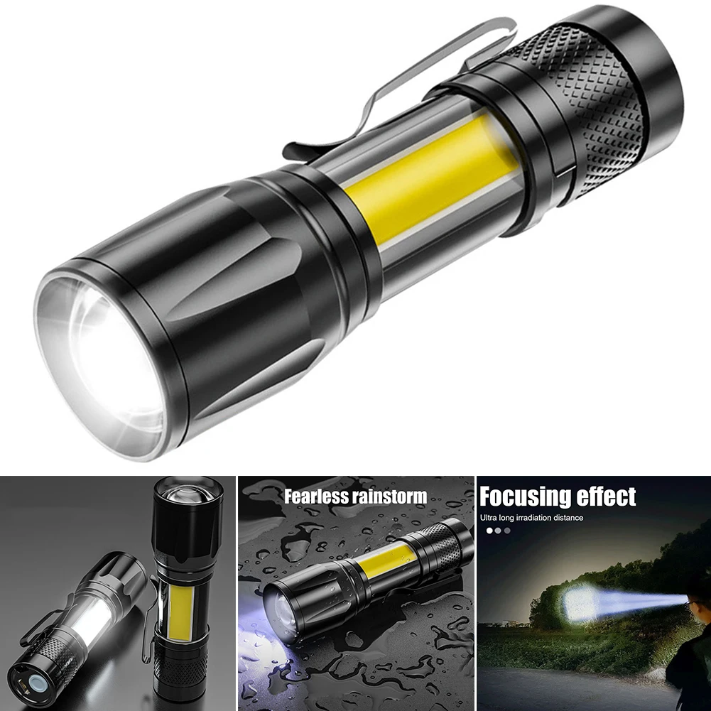 

XPE+COB Powerful Flashlight Telescopic Zoom Portable Flash Light USB Rechargeable Camping Light Waterproof for Hiking Emergency