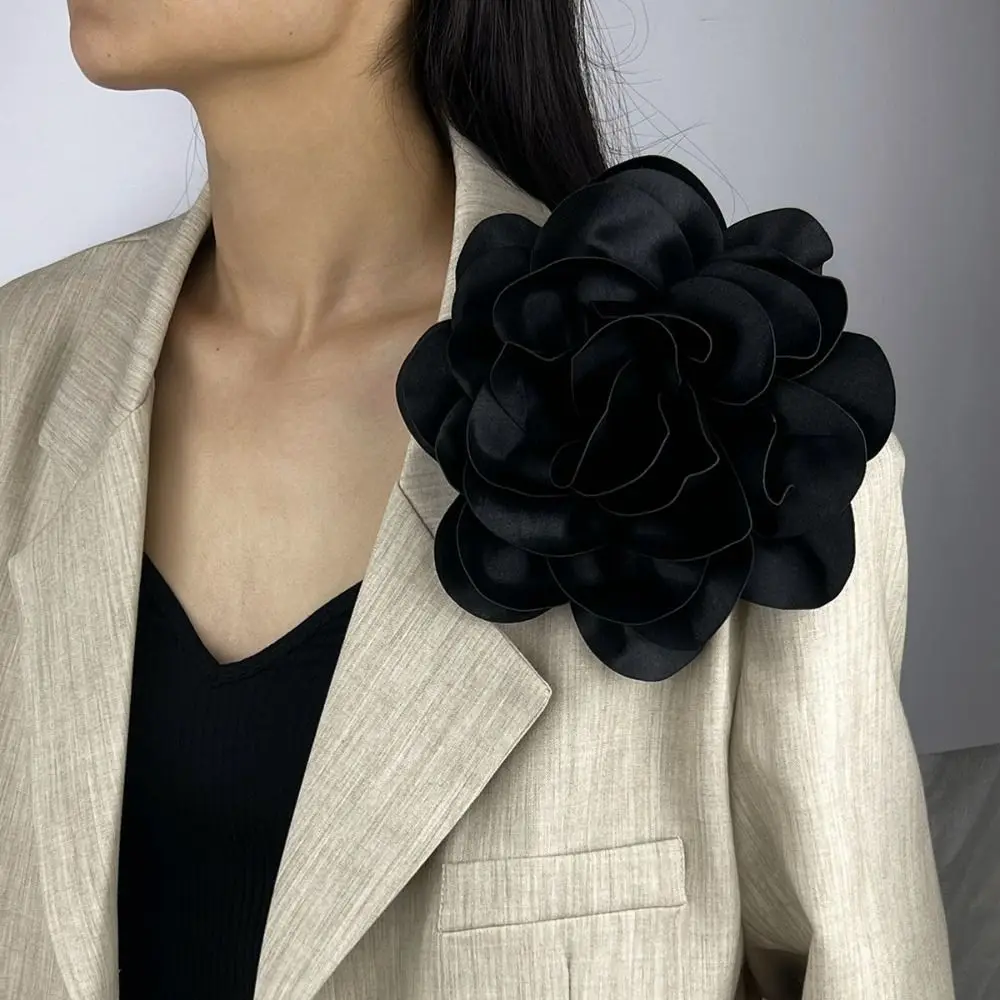 14/19cm Fashion Large Flower Brooch Colorful Satin Fabric French Flower Brooch Handmade Suit Sweater Coat Decor Pins Brooches