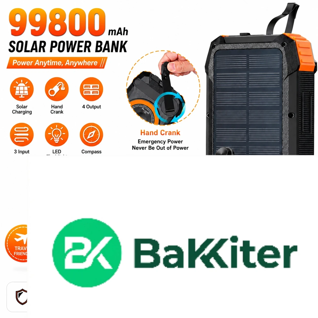 99800mAh Solar Hand Crank Power Bank, Magnetic Wireless Fast Charger for IPhone/Watch/AirPods, LED Emergency Camping Gear Travel