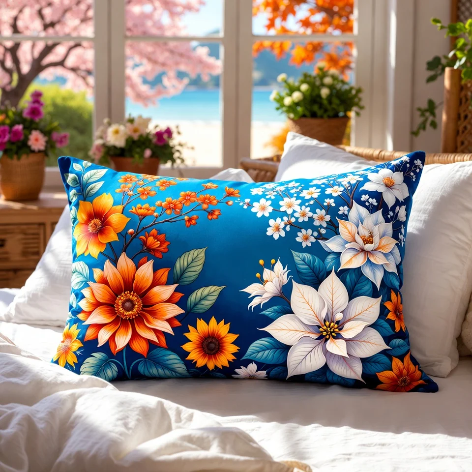 Colorful Floral Pattern Rectangular Pillow Cover Suitable For Sofa Bedroom Car Pillow Cover Cushion Rectangular Back Cushion