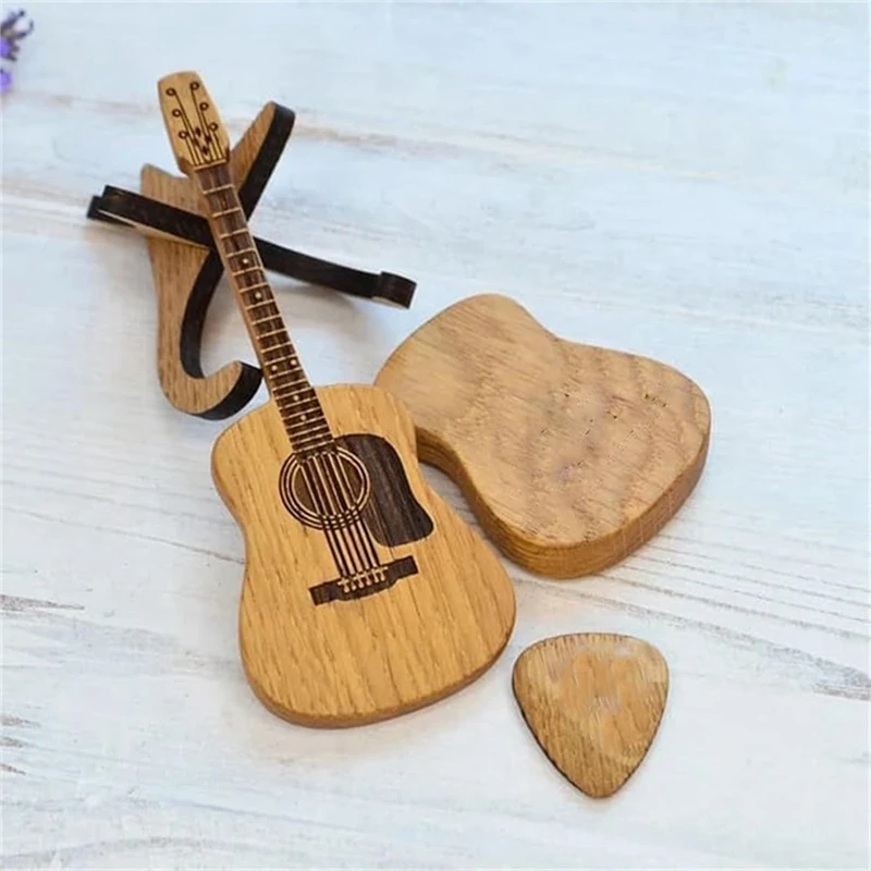 Wooden Acoustic Guitar Pick Box Wooden Pick Box With Stand, Vintage Guitar Case For Selection