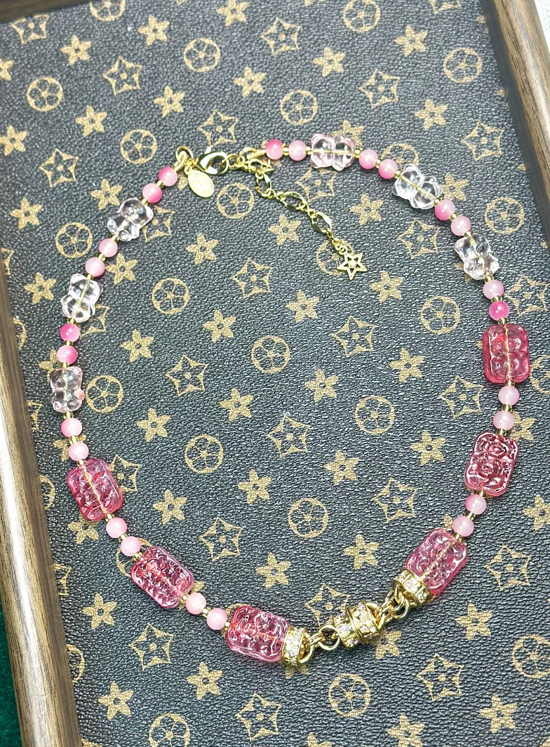 

Heavy Industry KF Europe and the United States Fashion Trend Sweet Fresh 2024 Summer New Pink Glaze Geometric Shape Beads Univer