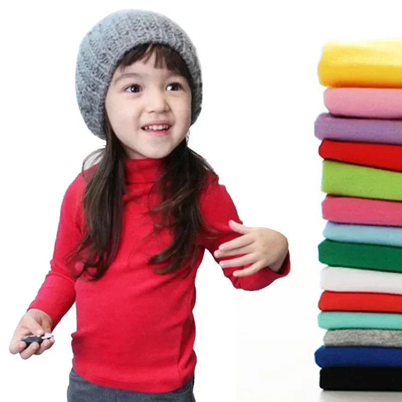 100% Cotton Autumn Girls Basic Shirts Winter Turtleneck Collar T Shirt for 2-10 Years Candy Color Baby Girl Long Sleeve Clothes