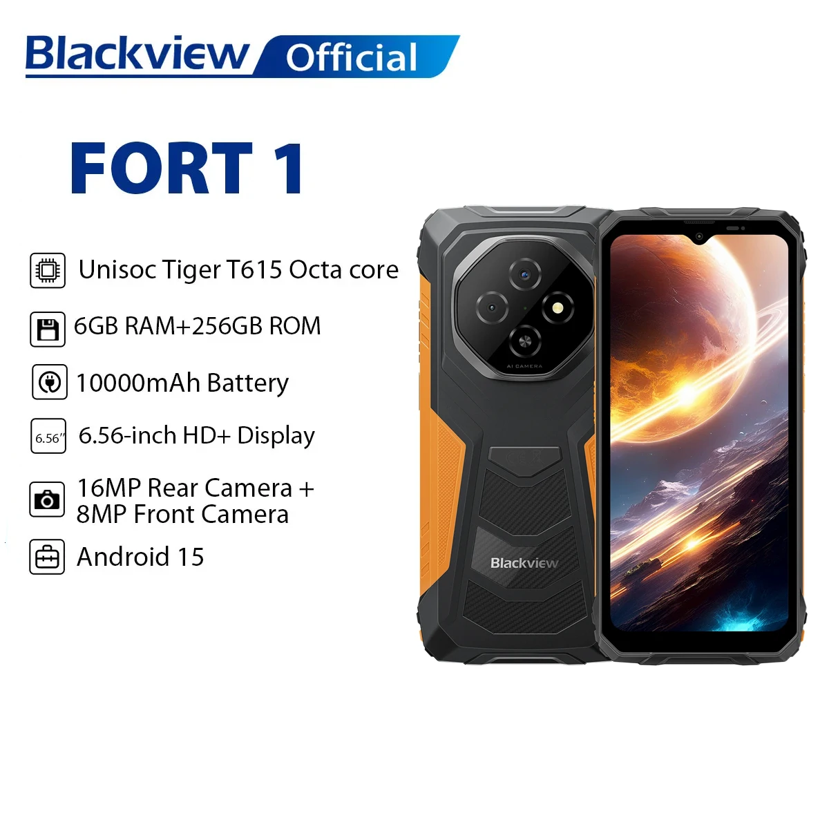 NEW Blackview FORT 1 4G Rugged Phone AI 10000mAh Battery 6.56“ HD+ Display Unisoc T615 8GB RAM 256GB Smartphone Android 15 NFC