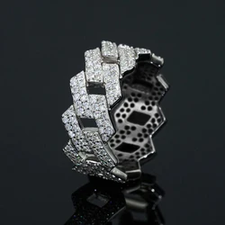 Huitan Gorgeous Trendy Chain Rings for Women Silver Color Micro Pave Zirconia Finger Jewelry Female Fashion Modern Accessories