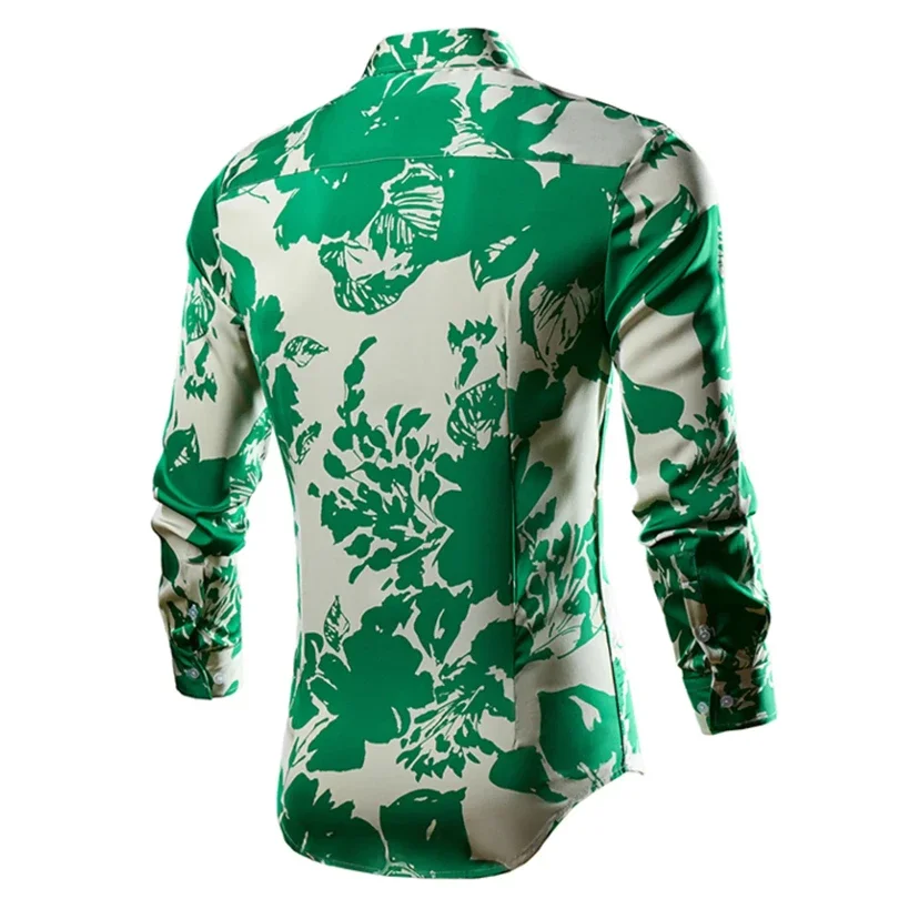 Green Printed Long Sleeve Shirt Men,Fashion Casual Tops, Single Breasted Square Collar Shirts,Size M，L，XL，XXL，3XL，4XL，5XL，6XL