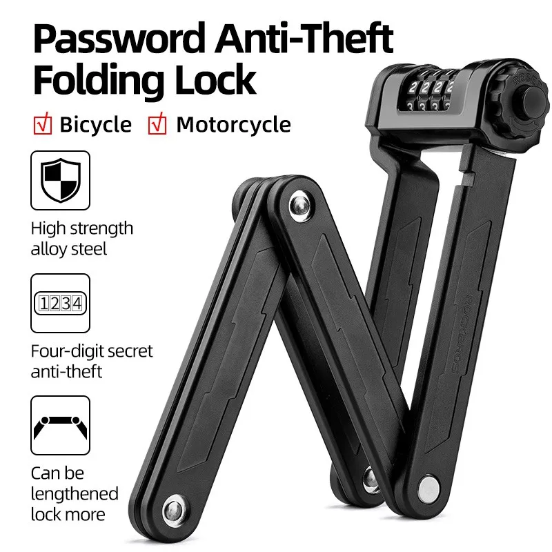 

ROCKBROS Bike Lock Zinc Alloy Four-Digit Secret Anti-Theft Foldable Password 85CM Lock Door Moto Bike Accessories