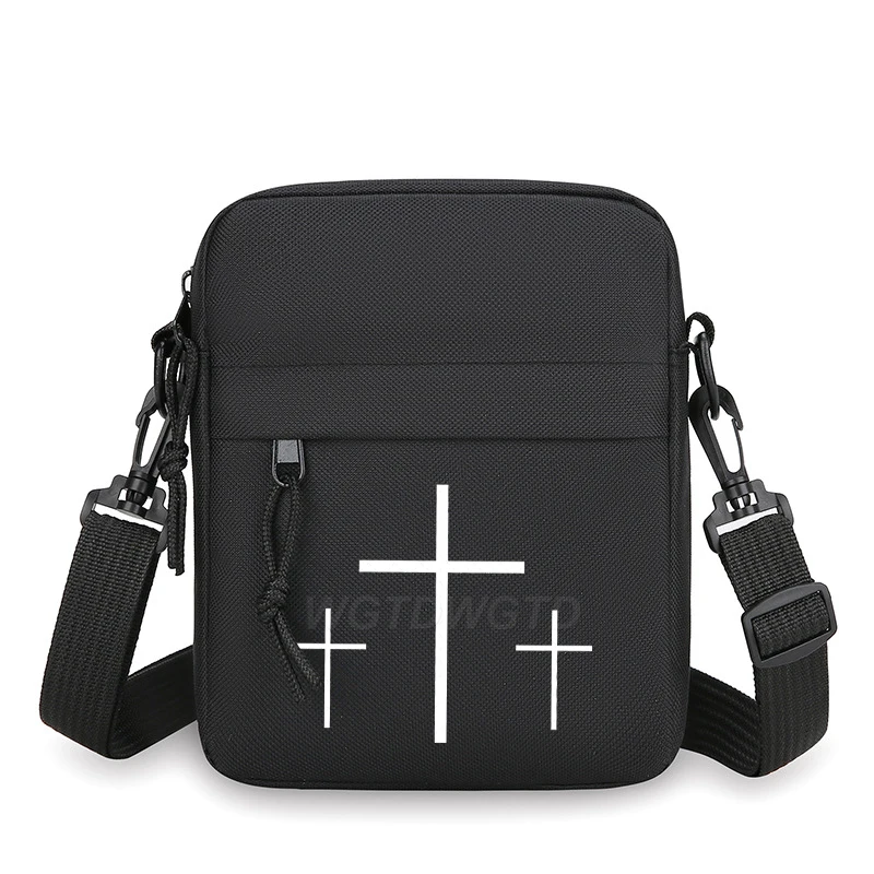 Vintage Men Casual Crossbody Bag with Jesus Cross Print Adjustable Strap Zipper Messenger Bag Christianity Travel Shoulder Bags