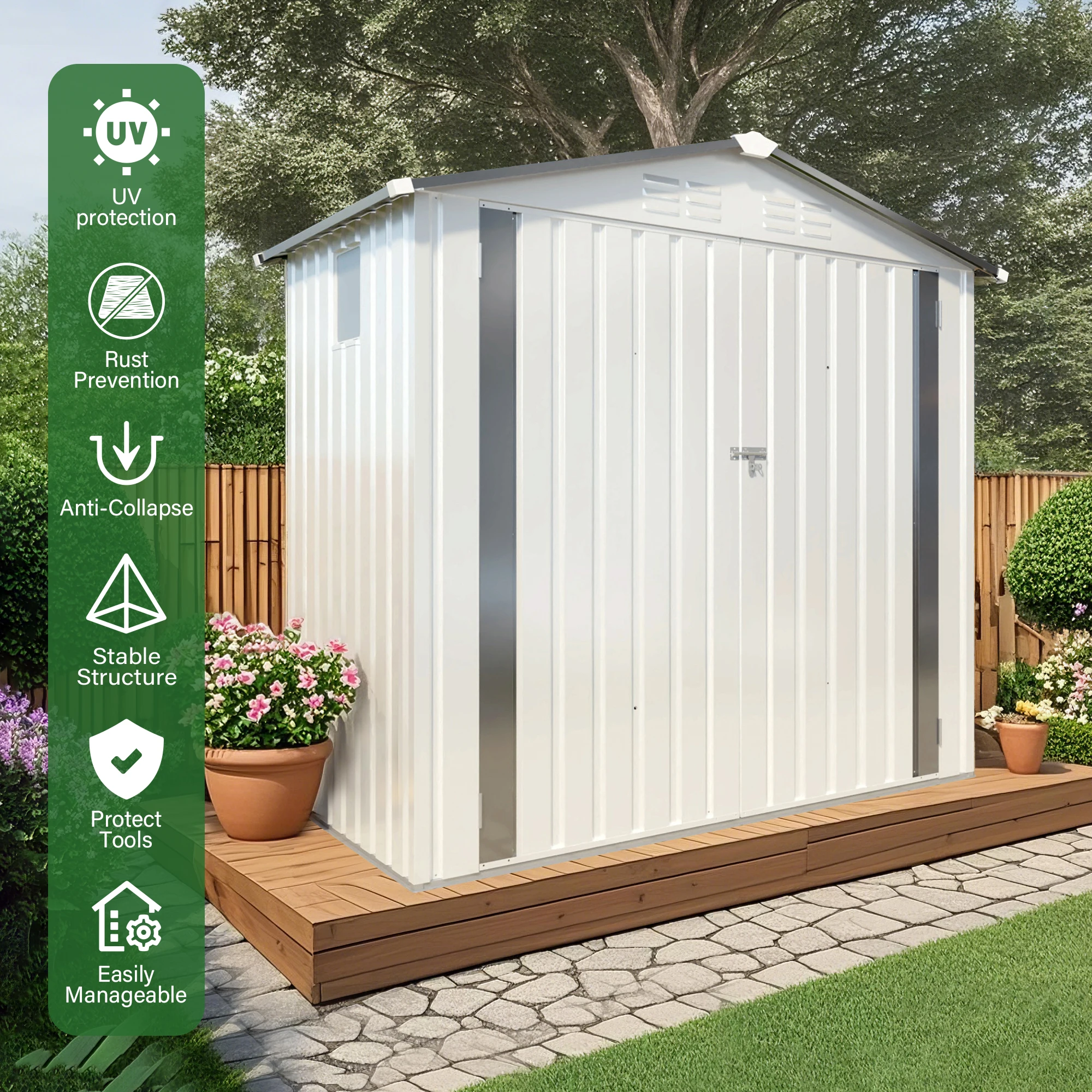 

Waterproof Outdoor Storage Shed,Metal Tool Sheds With Lockable Doors & Air Vent,Storage Building For Backyard Garden