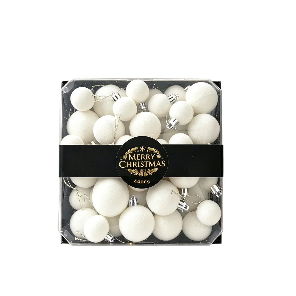 42/44pcs Flocked Christmas Ball Ornament Set Gift Box Wine Red Christmas Baubles Christmas Tree Hanging Balls Velvet Creative