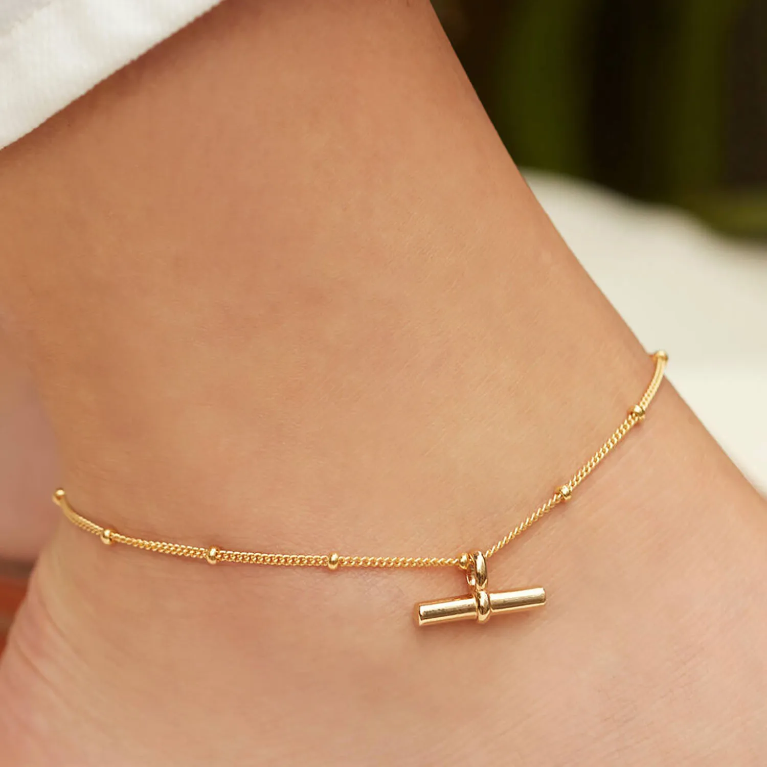 Waterproof Foot Jewelry Summer Accessories Gold Color Stainless Steel Ankle Bracelet Satellite Chain T Bar Anklet for Women