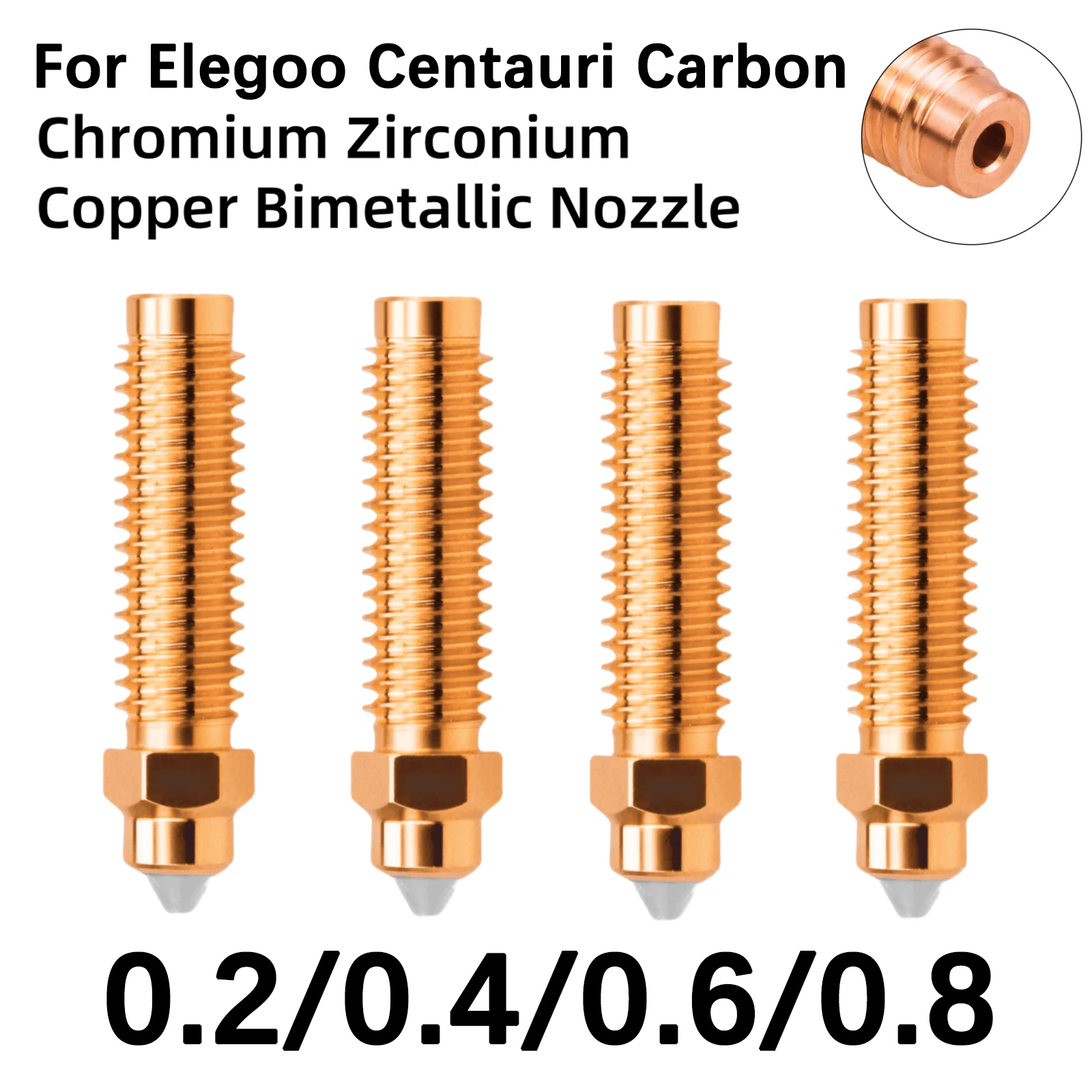 

Обновление биметаллических насадок для ELEGOO Centauri Carbon, высокоскоростная, хром, цирконий, меди, биметаллическая насадка 0,2/0,4/0,6/0,8 мм