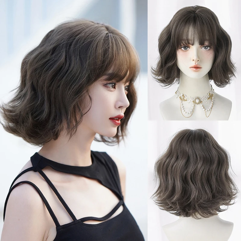 

12-Inch Bob Wavy Hair With Natural And Fluffy Synthetic Hair Is Suitable For Women Daily Halloween Party Cosplay With Bangs Wig