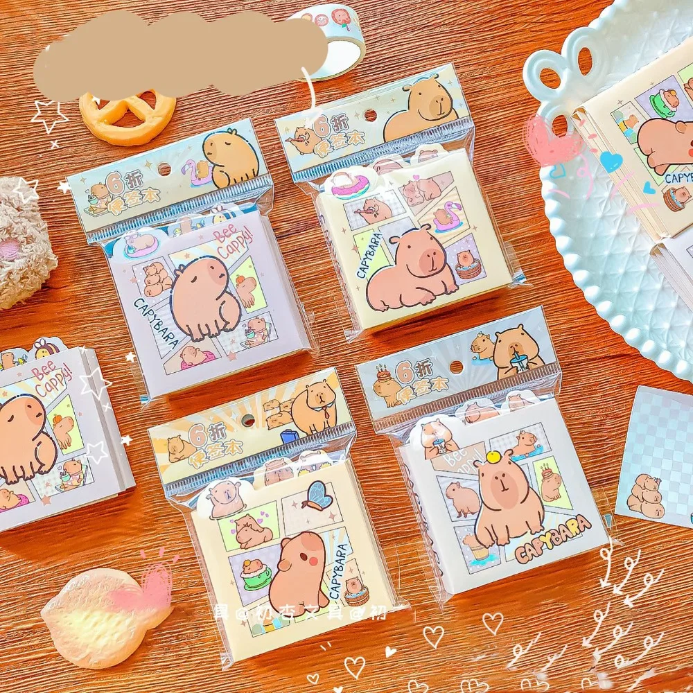 Hadiah 6 hadiah lipat catatan tempel Kawaii Mini lucu Memo Pad kertas Capybara untuk melakukan daftar perencana stiker