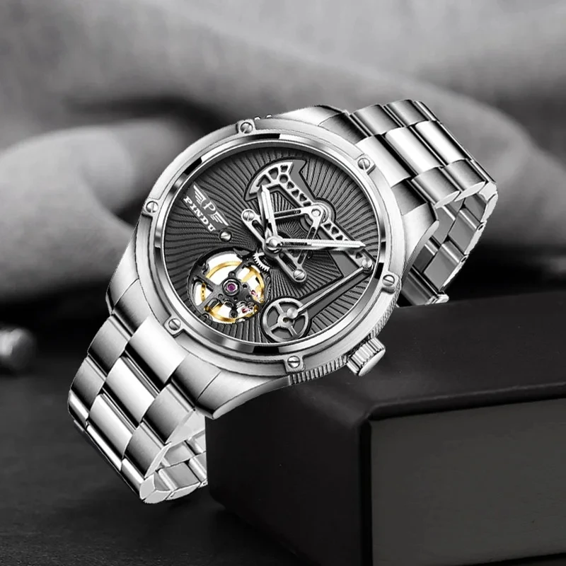 PINDU Watches Oil Pump Design Miyata 8215 Mechanical Movement Sapphire Mirror Waterproof Luminous Business Men Mechanical Watch