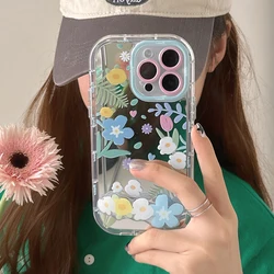 Mooie Bloemen Make-Up Spiegel Met Houder Standaard Case Voor Iphone 15 14 13 11 12 Pro Max Zachte Bumper Schokbestendige Hoes