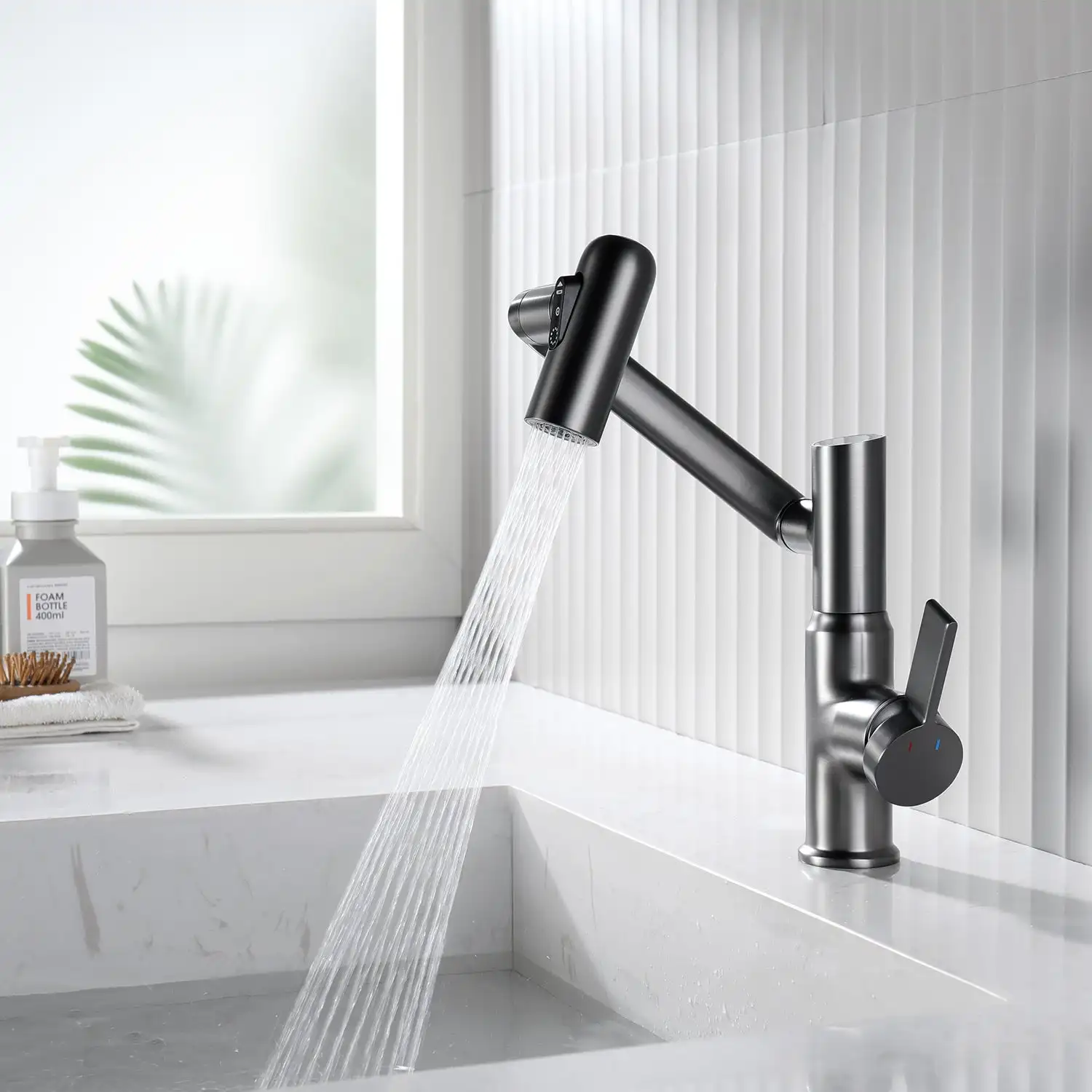 

Single-Hole Rotatable Faucet with Temperature Display Pulling lifting Stream Sprayer Hot Cold Water Sink Mixer Tap For Bathroom