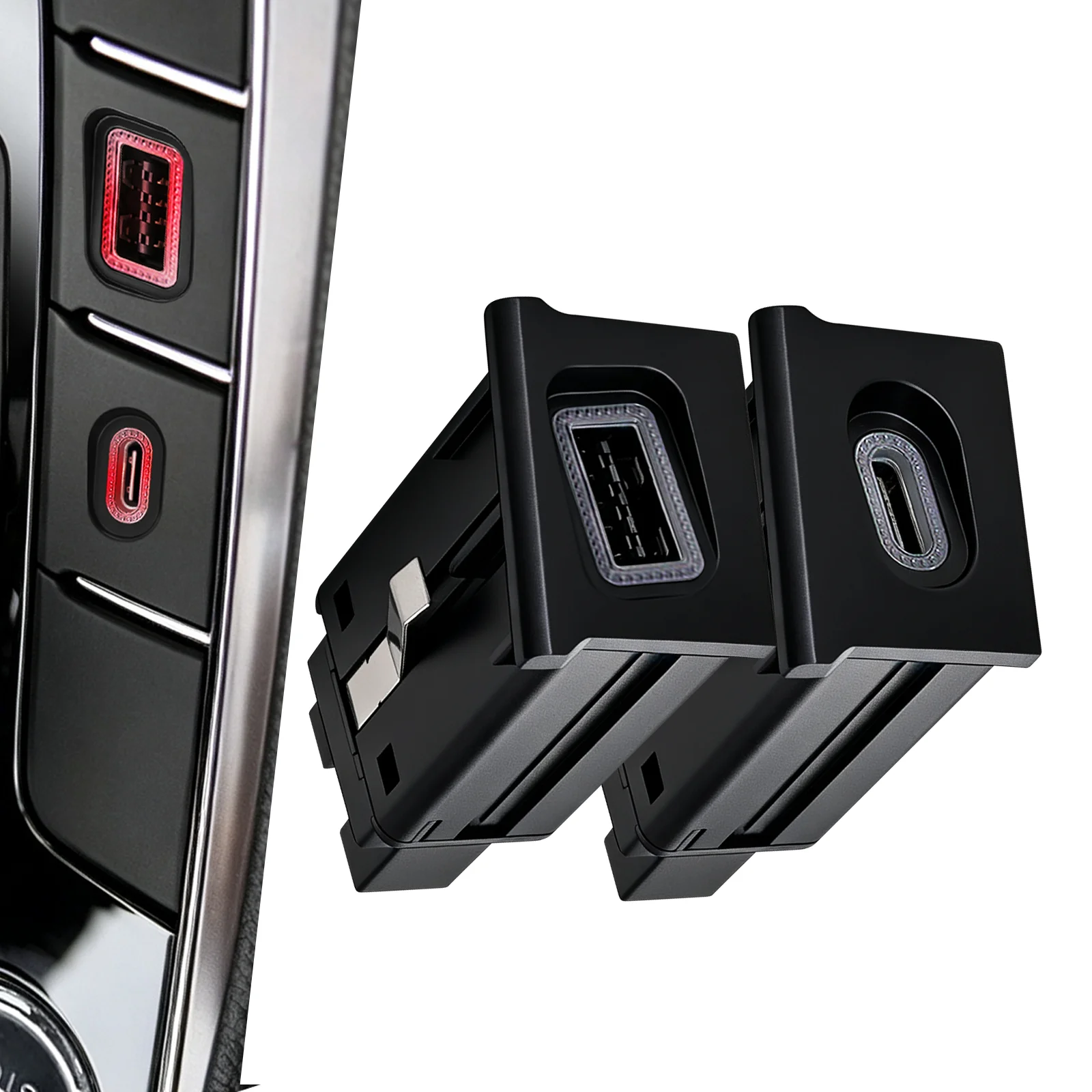 12V Auto USB Typ C PD Ladegerät Adapter Buchse Schnellladesteckdose für VW Passat B7 2011-2017 Schalthebel-Blindabdeckung mit Druckschalter