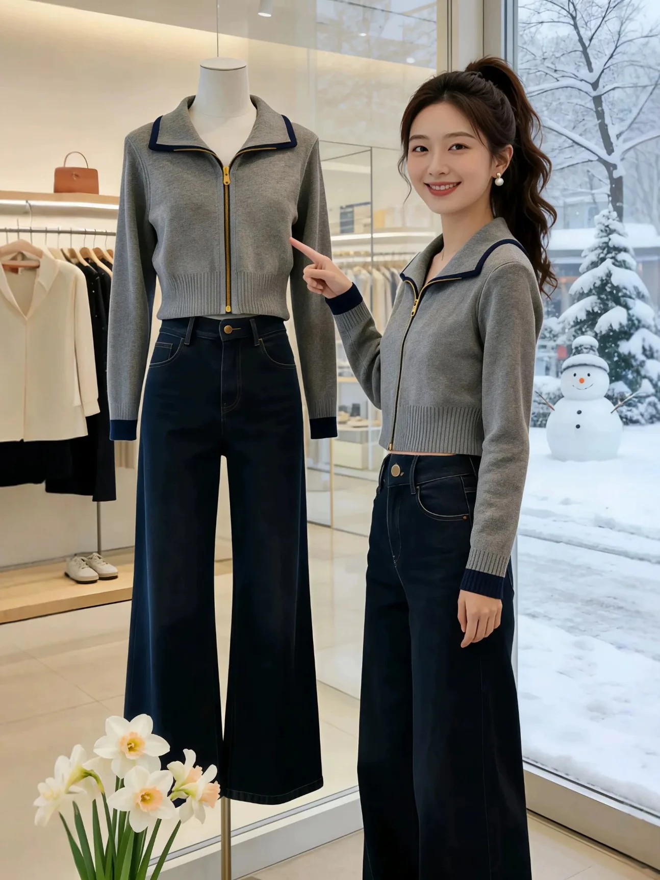 

Женский вязаный кардиган на молнии с воротником, осенне-зимний, больших размеров, милый, повседневный, омолаживающий, с эффектом уменьшения возраста