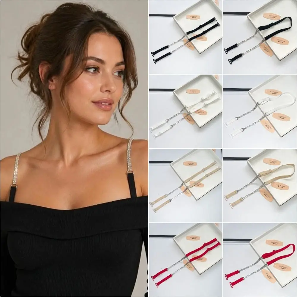 Elastic Rhinestone Bra Straps Anti-Slip Sparkling Rhinestone Halter Neck Bra Straps Adjustable Replacement Shoulder Straps Women