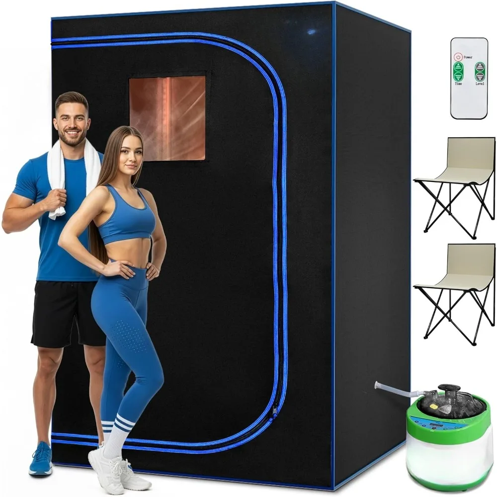 

Portable Sauna for Home, 2 Person Steam Sauna Tent with 4L Steamer, 2 Folding Sauna Chairs, Remote Control In-Home Spa