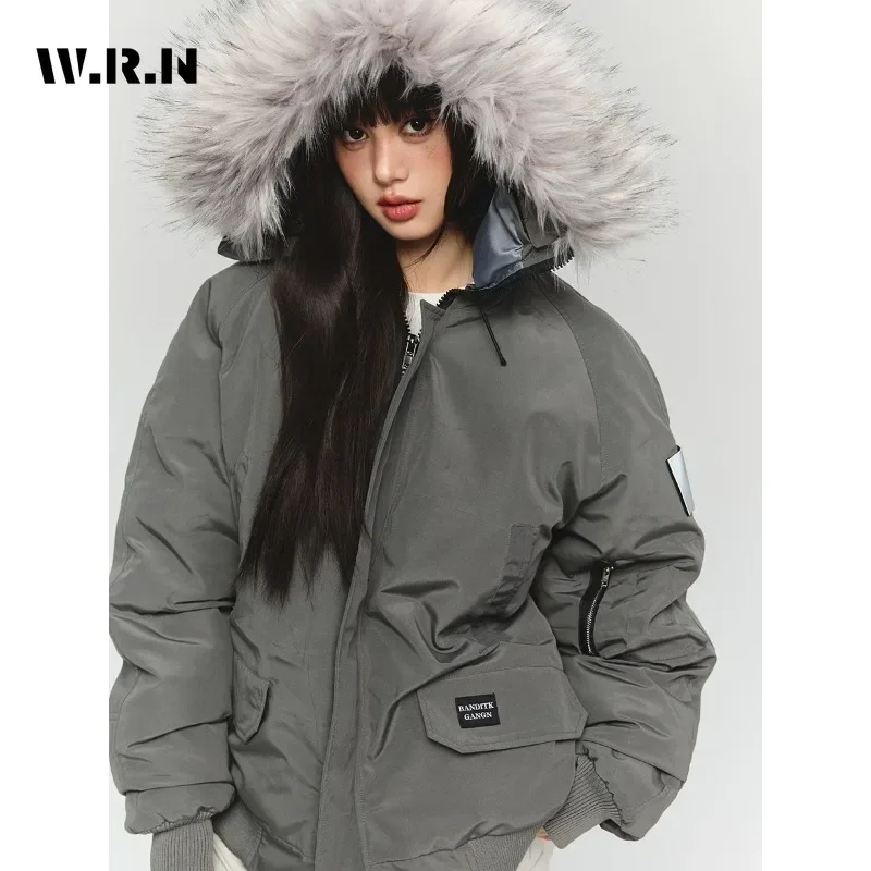 2023 Winter Korean Casual Retro Single Breasted Parkas For Women Zipper Jacket Loose Outerwear Fashion Warm Thick Hooded Coat