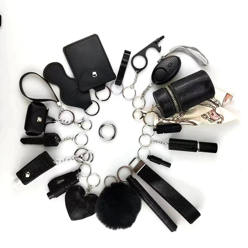 17pcs/set Masonry Fashion Girls Outdoor Defense Keychain Accessories Portable Pendant Cylinder Storage Bag