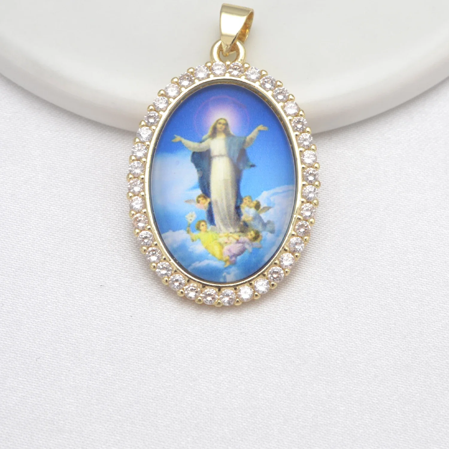 LJRIVER 1 Pcs Sacred Catholic Virgin Mary Amulet Pendant DIY Jewelry Material Madonnina Holy Family St Joseph Zircon Accessorie