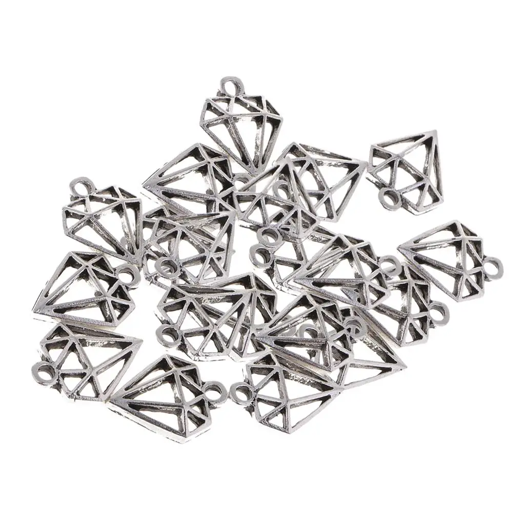 20 Pieces of Silver Alloy Hollow Diamond Pendant Charm Jewelry