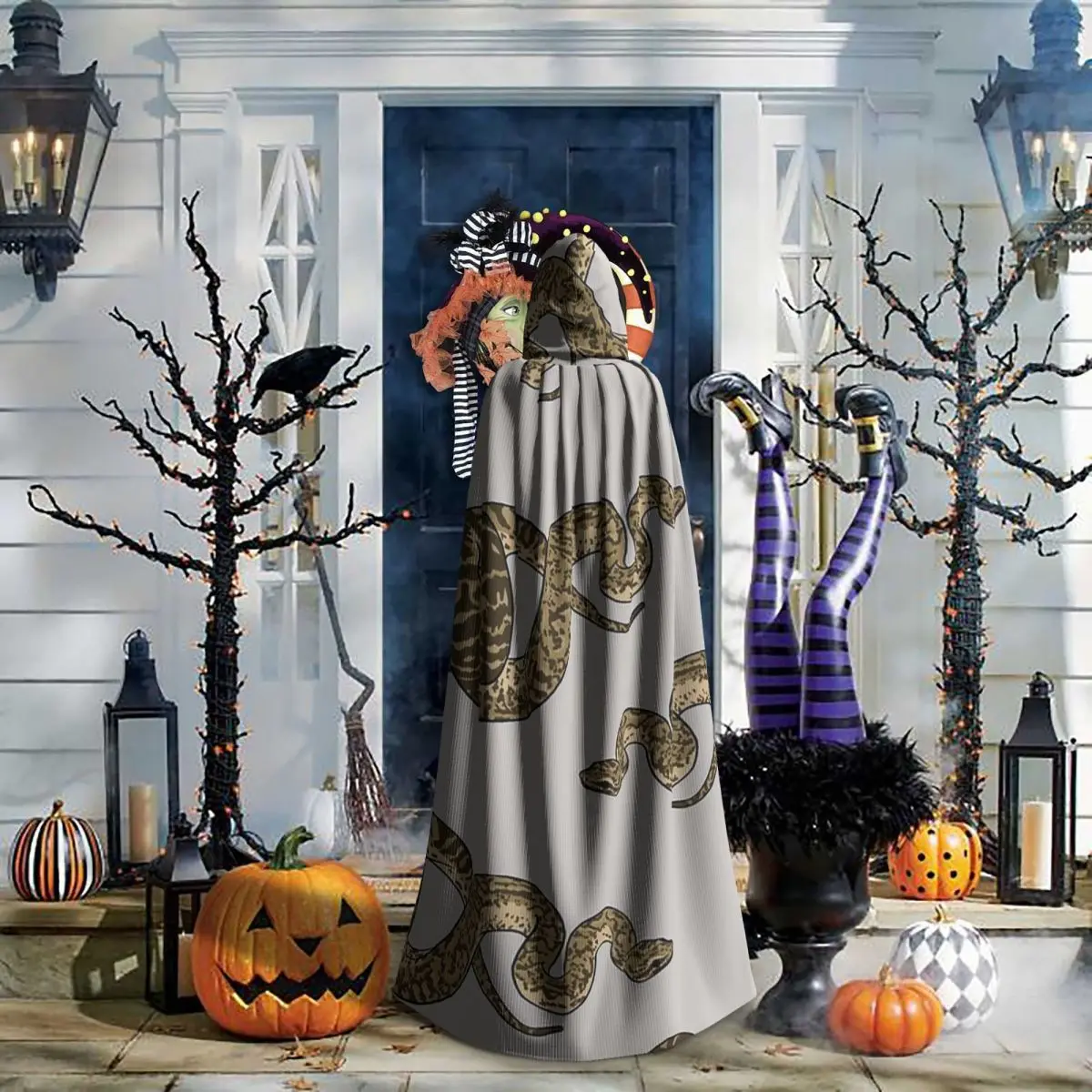 الكرة بيثون مورف الأفعى نمط طويل مقنعين عباءة الساحرة القرون الوسطى زي تأثيري كيب HalloweenParty الكبار للجنسين #6