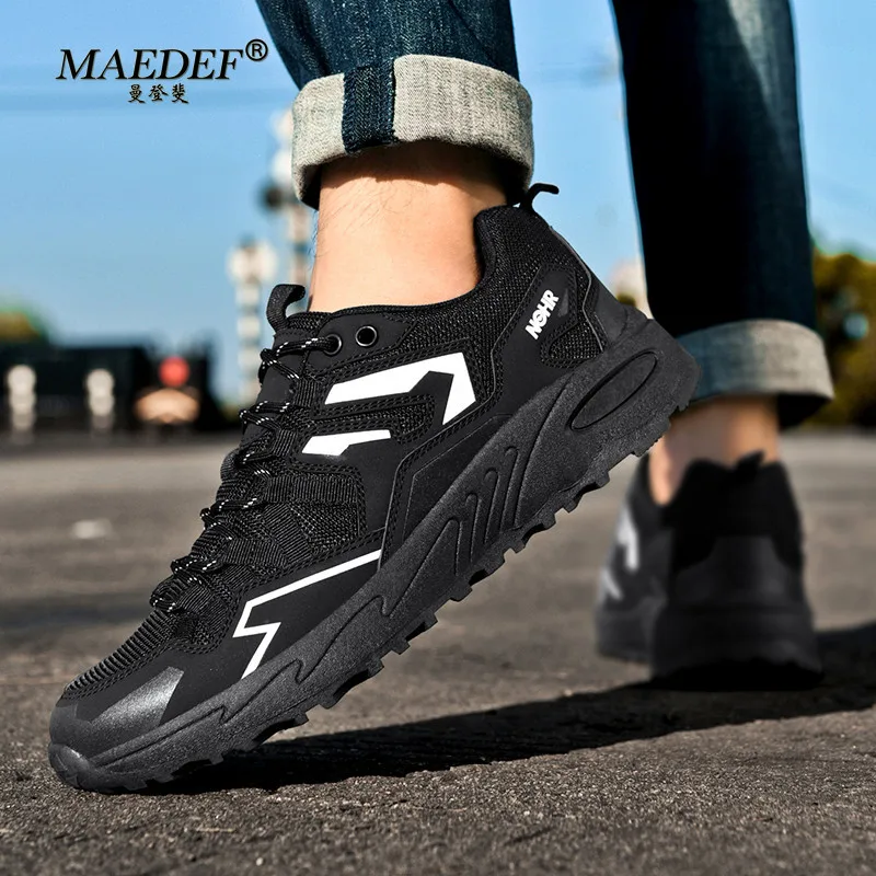 MAEDEF ผู้ชายรองเท้าเดินป่ากลางแจ้งกีฬาปีนเขาตั้งแคมป์รองเท้าลื่นสบาย Walking Jogging Trainers รองเท้าผ้าใบ