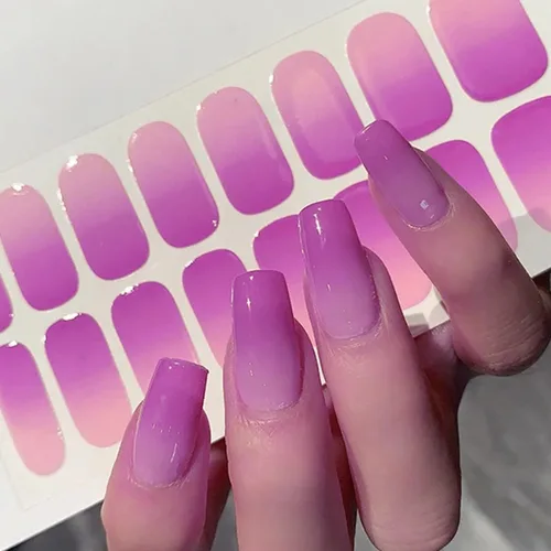 Envolturas de uñas de Gel semicuradas UV, pegatina 5D de Color puro, cubierta completa, lámpara UV, pegatina de Gel, tira de parche de extensión de uñas de larga duración