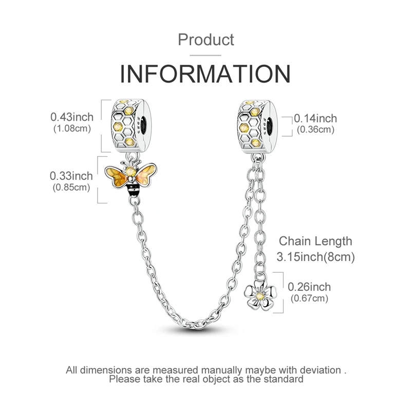 925 sterling silver bee honeycomb fixed clip safety chain beads compatible with original necklace bracelet DIY gift for ladies view 3
