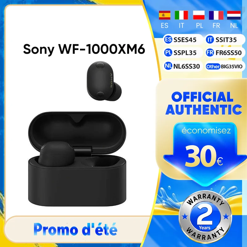 Écouteurs sans fil Sony WF-1000XM6 d'origine, réduction active du bruit, appels ultra-clairs grâce à l'IA, connexion multipoint, IPX4