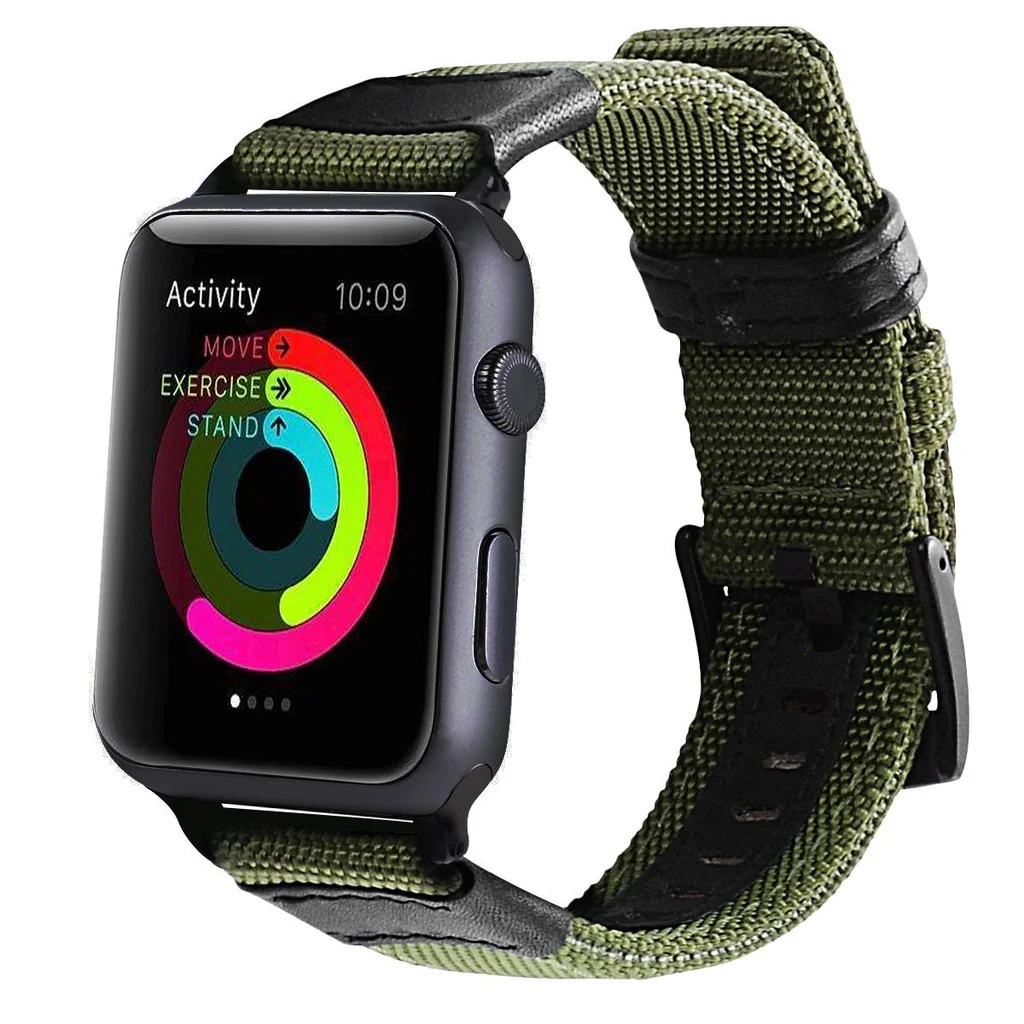 Genuine Leather + Nylon Sport Strap for Apple watch Series 7/se/6/5/4/3/2/1 (38mm 41mmm 42mm 44mm 45mm 40mm) smart watch