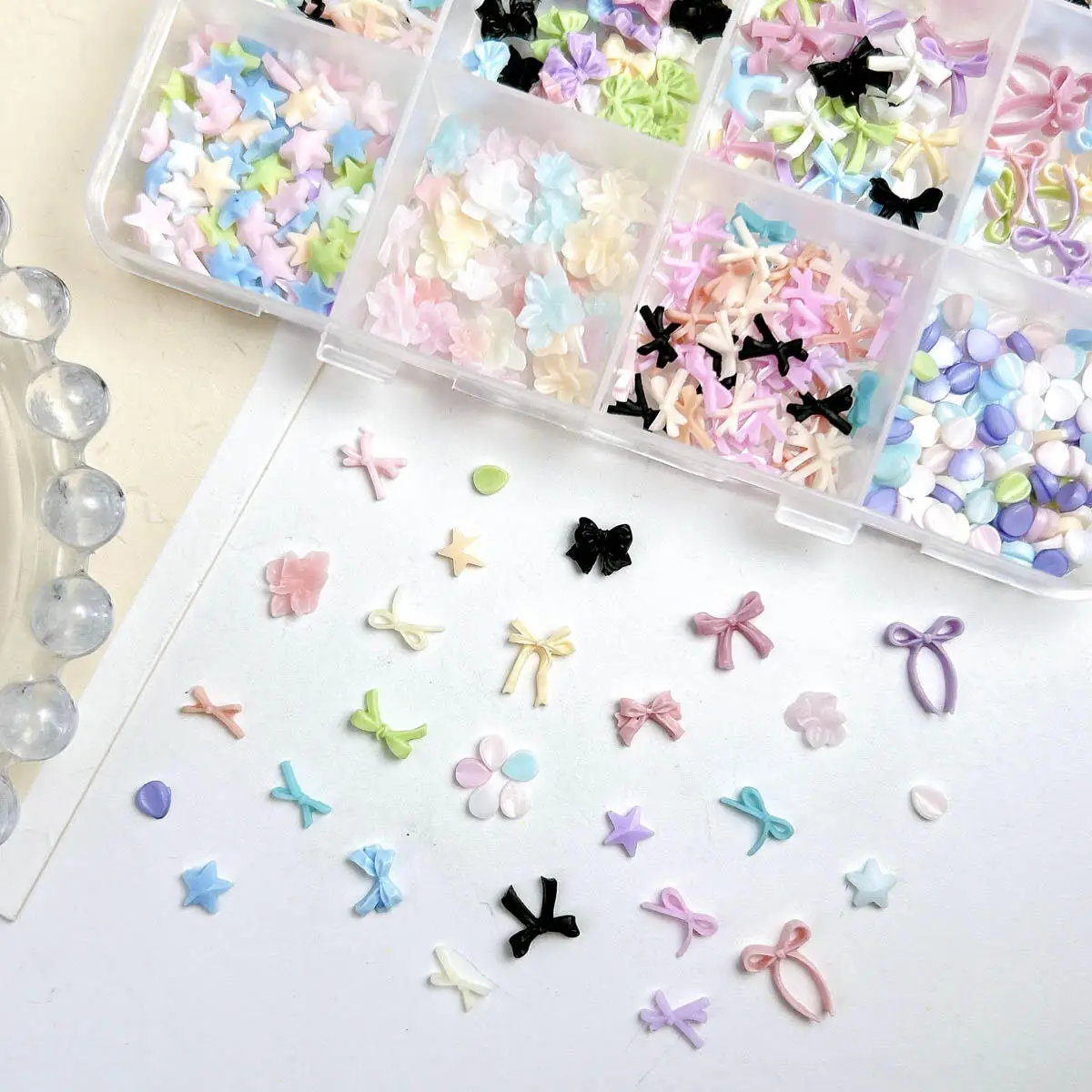 12 شبكة/صندوق الدوبامين اللون شريط راتينج صغير القوس مسمار الفن الديكور الكرتون بتلات ستار مسمار السحر مانيكير DIY بها بنفسك اكسسوارات