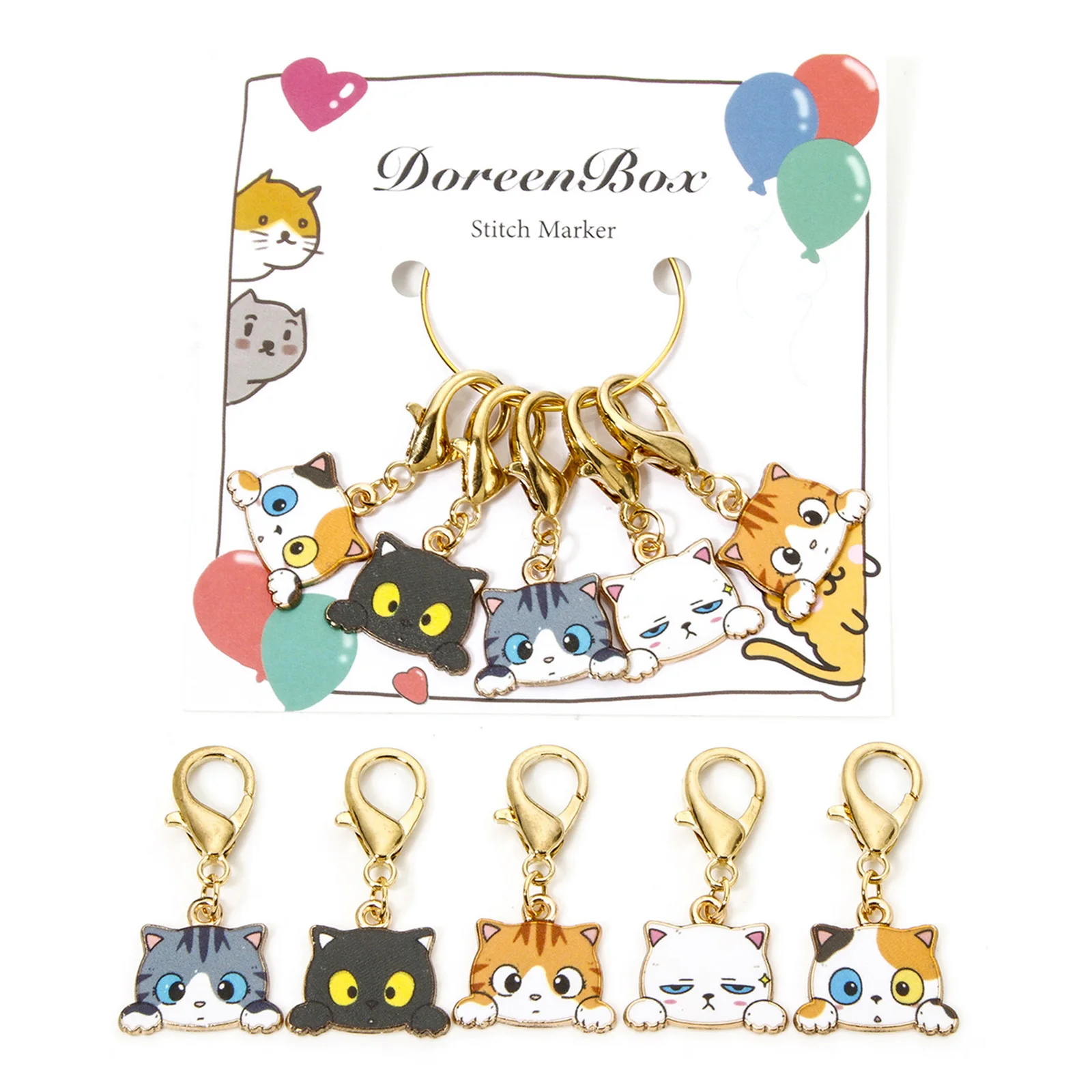 5pcs/Set Knitting Stitch Markers Cat Animal Multicolor Enamel Clip On Charms Needle Clip Crochet Stitch Lock Knit Sewing Tool
